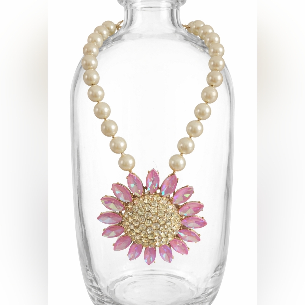 Betsey Johnson Pearl and Pink Floral Necklace